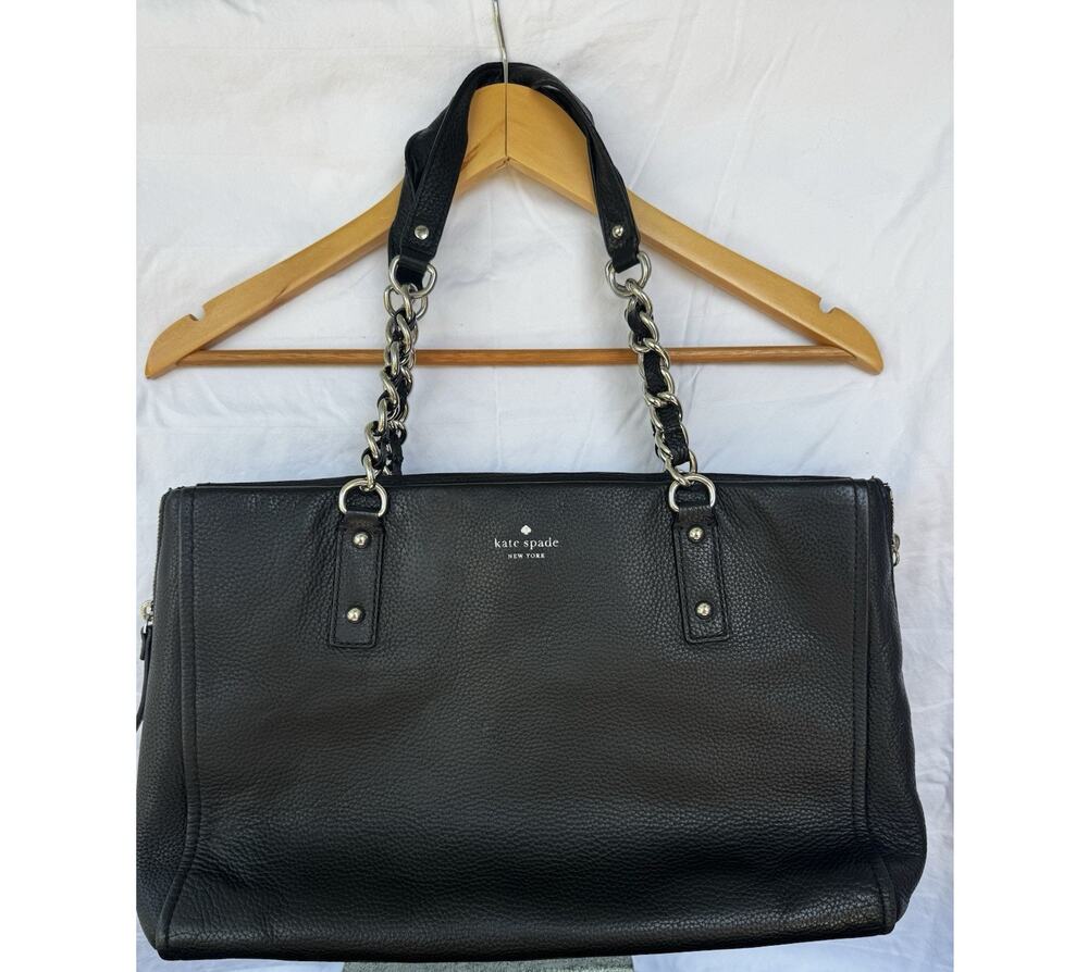 Kate Spade NY Black Pebbled Leather Tote chain leather shoulder strap Classic